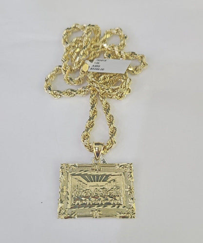 10k Last Supper Pendant Rope Chain 5mm 18"-26" SET Necklace Charm