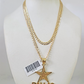 10k Gold Solid Cuban Curb Chain Necklace Dallas Star Pendant Set 3mm 18"-26"