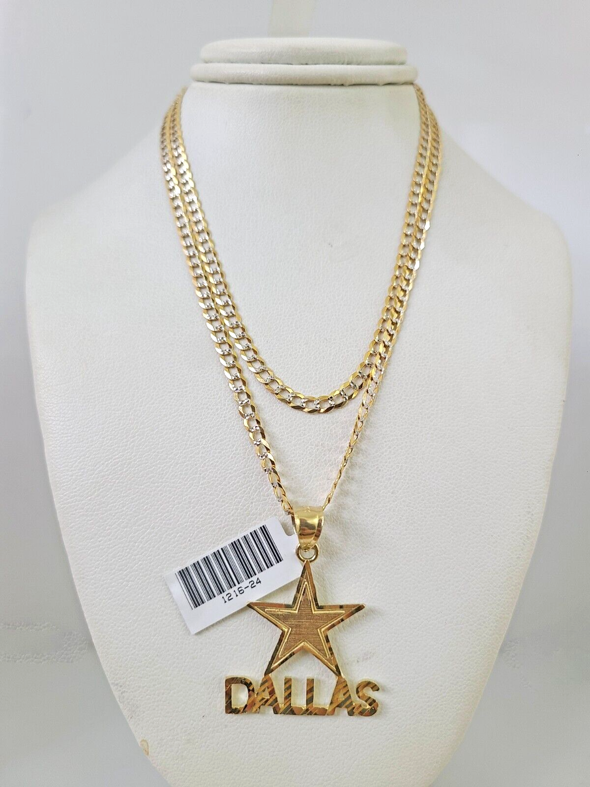 10k Gold Solid Cuban Curb Chain Necklace Dallas Star Pendant Set 3mm 18"-26"