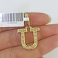 10K Franco Chain Diamond U Pendant Initial Charm Letter Necklace 18"-24" 1.5mm