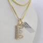 10K Franco Chain Diamond E Pendant Initial Charm Letter Necklace 18"-24" 1.5mm