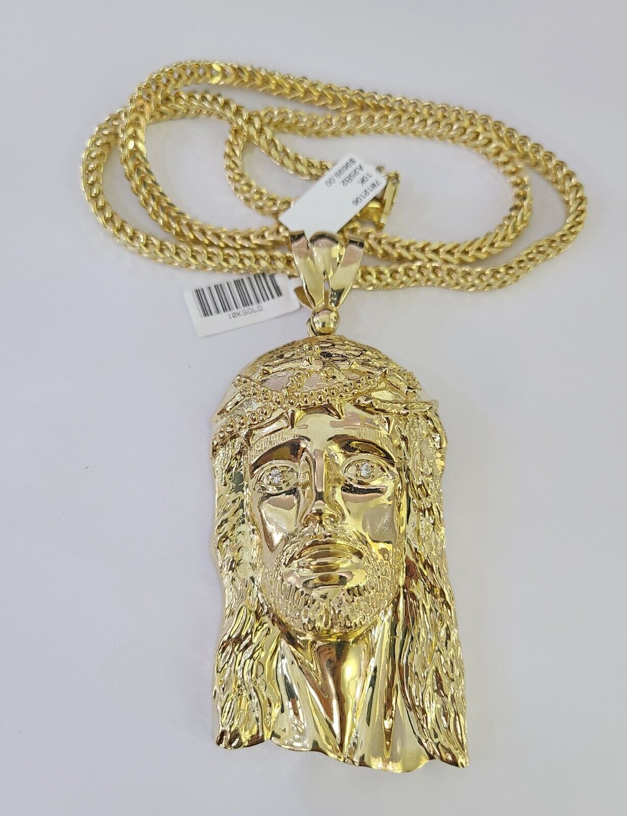 10K Franco Chain Jesus Head Pendant Charm Necklace 20"-26" 5mm Gold Yellow SET