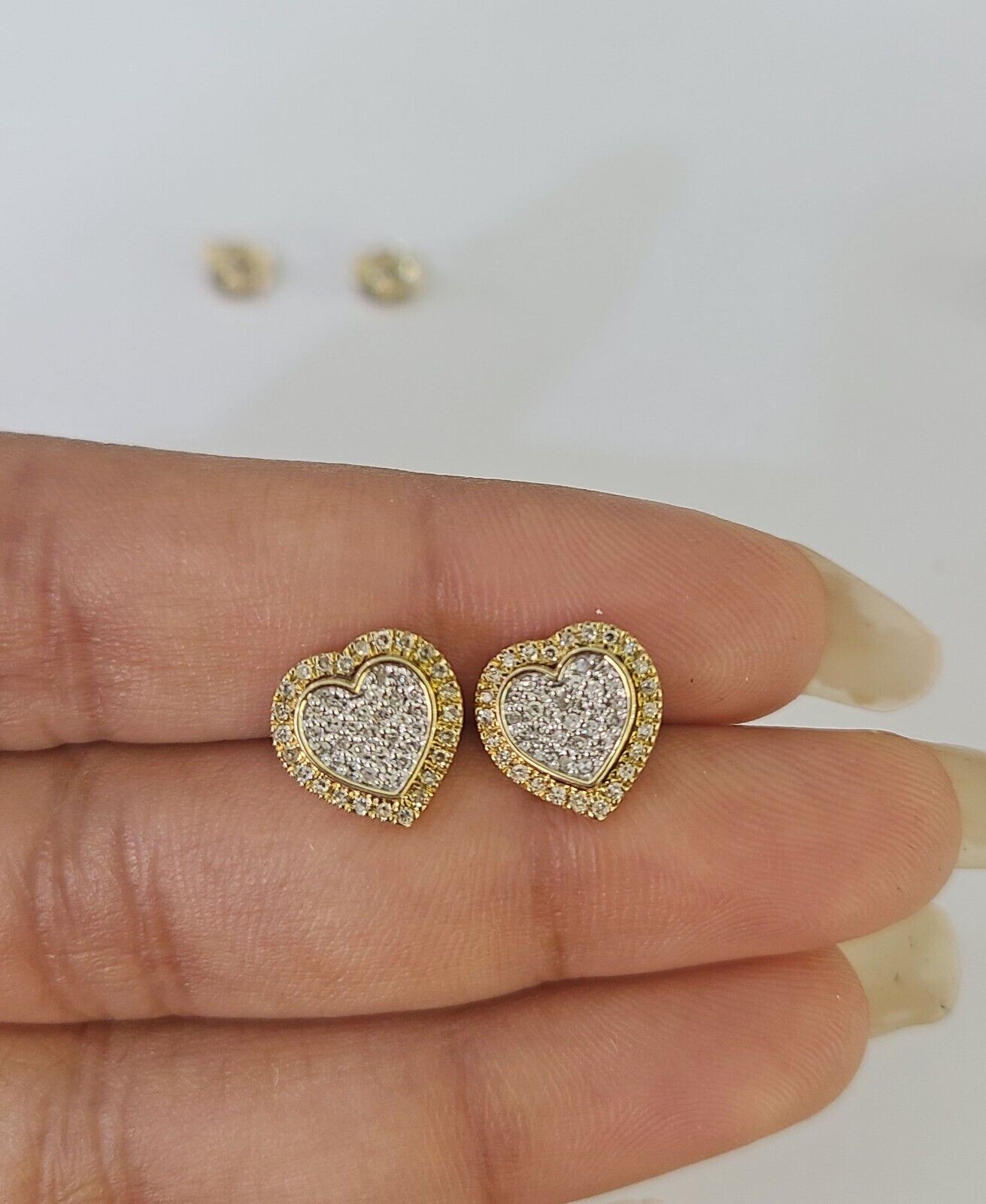 10k Diamond Heart Earrings Pendant Charm SET Yellow Gold