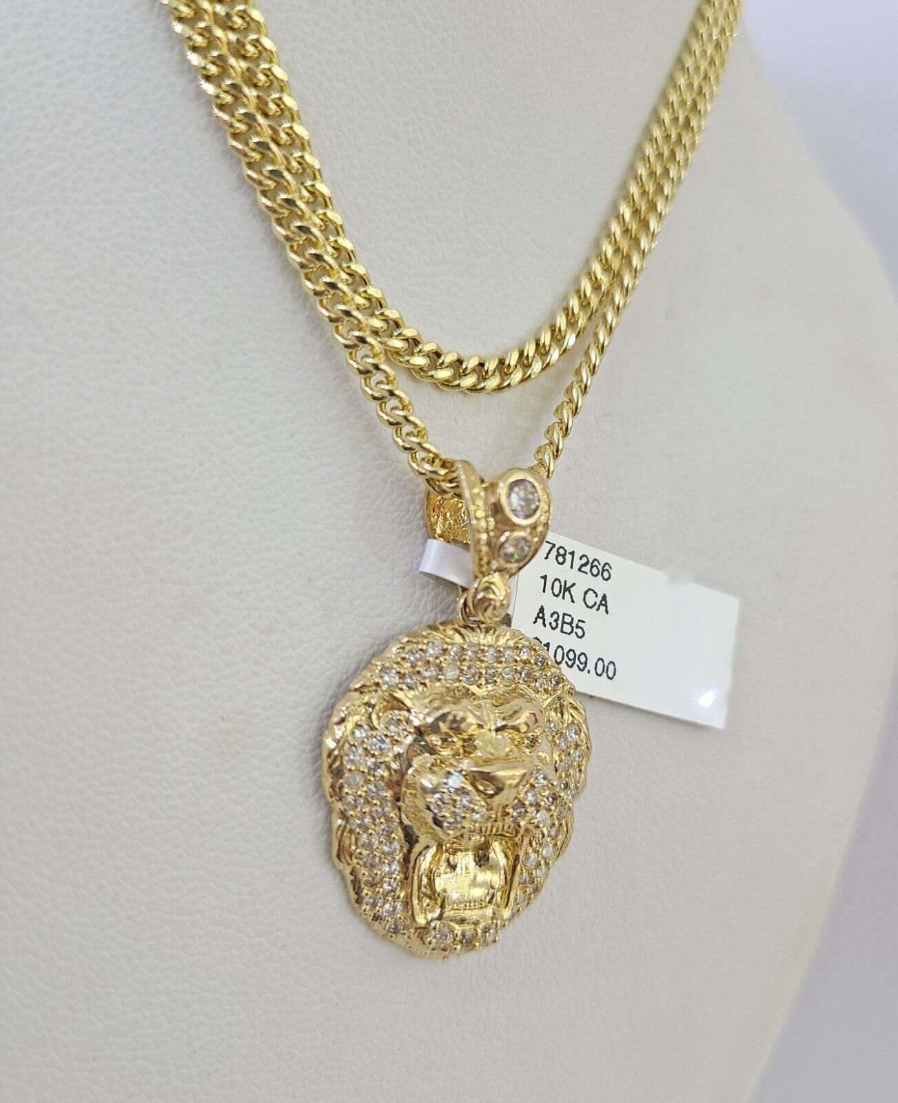 10K Gold Miami Cuban Chain Roaring Lion 18"-28" 3mm REAL Pendant Necklace SET