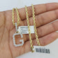 10k 3mm Rope Solid Chain G Diamond Pendant Alphabet 18"-28" Gold Charm Necklace