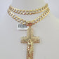 10k Gold Chain Cross Charm Solid Cuban Curb Necklace 9mm 20"-30" Diamond Cut SET