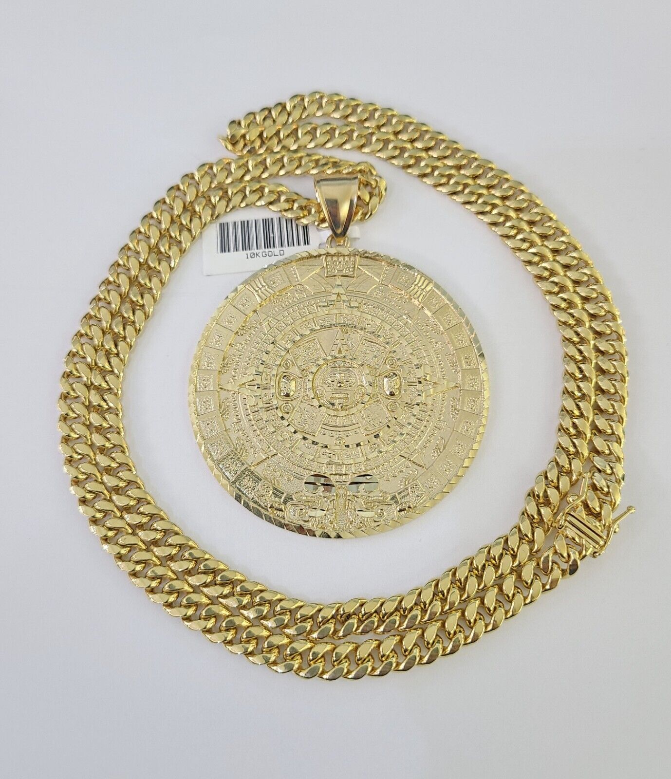 10K Miami Cuban Link Chain Mayan Calendar Pendent Charm 6mm 20"-30" Inch