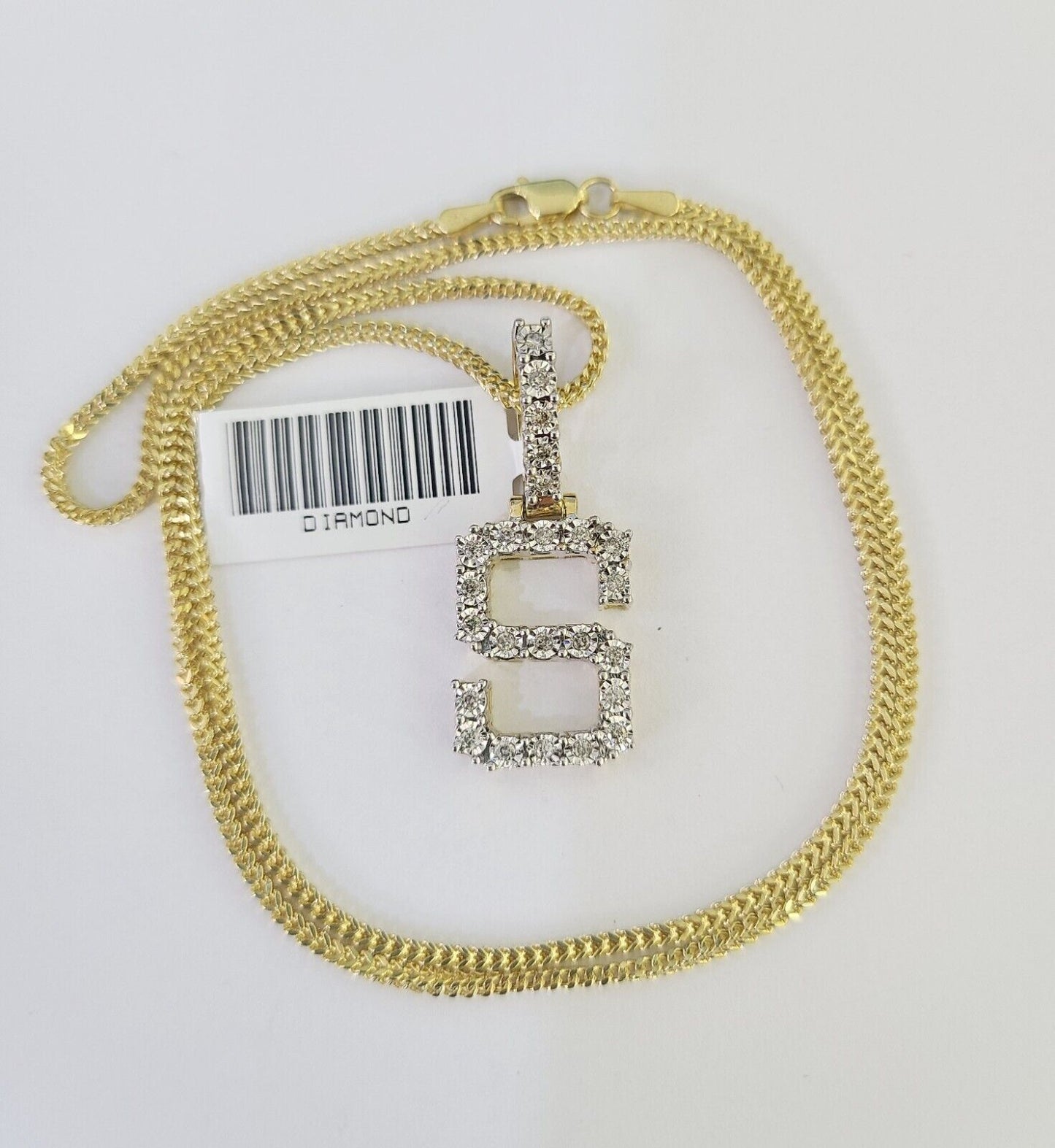 10K Franco Chain Diamond S Pendant Initial Charm Letter Necklace 18"-24" 1.5mm