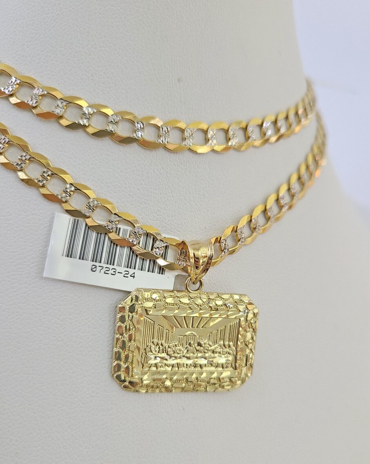 10k Solid Gold Cuban Curb Chain Last Supper Pendant 6mm 20"-30" SET Necklace