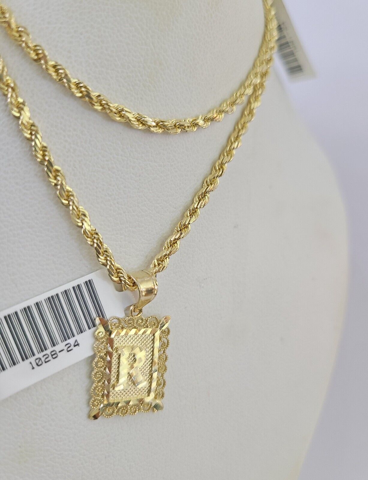 10k Gold Initial R Charm Rope Chain 16"-26" 2.5mm SET Necklace Alphabet Pendant