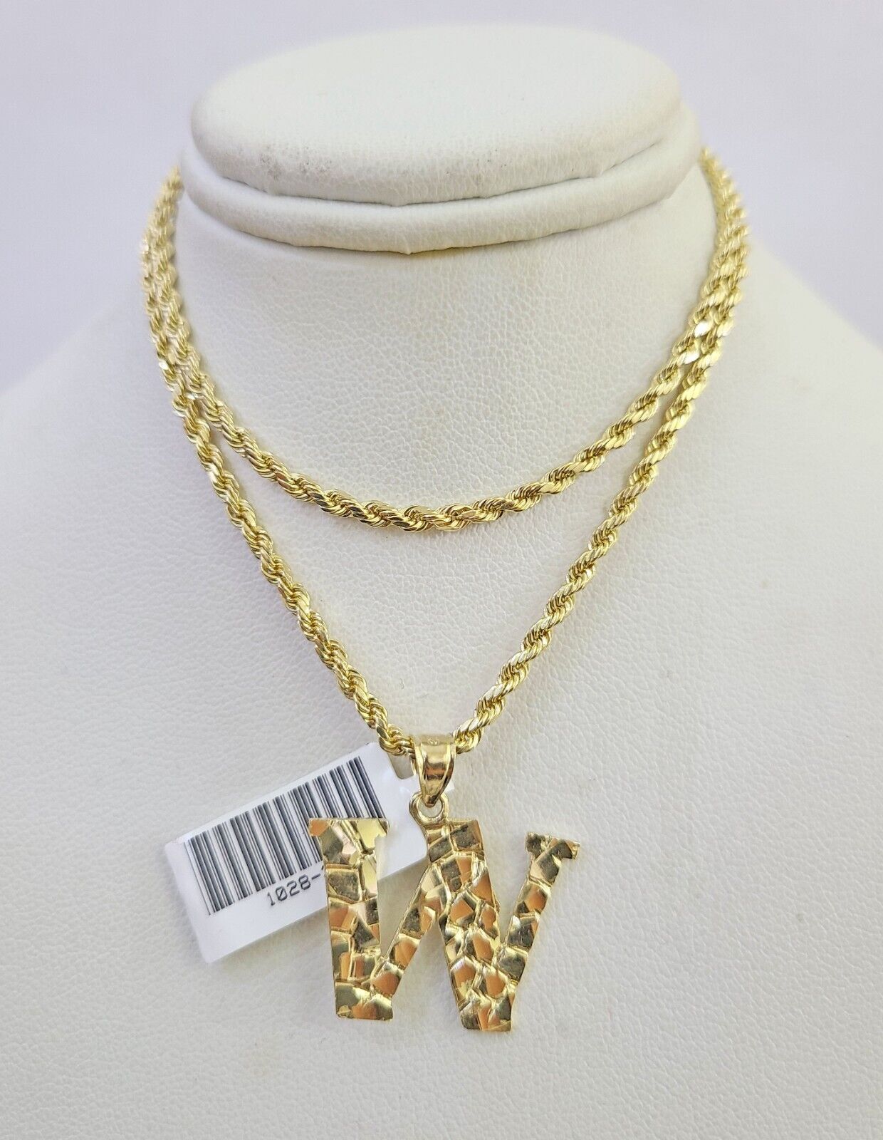 10k Gold Initial W Charm Rope Chain 16"-26" 2.5mm SET Necklace Alphabet Pendant