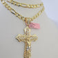 14k Solid Figaro Chain Jesus Cross Pendant Gold 7mm 20-30 inch SET Necklace