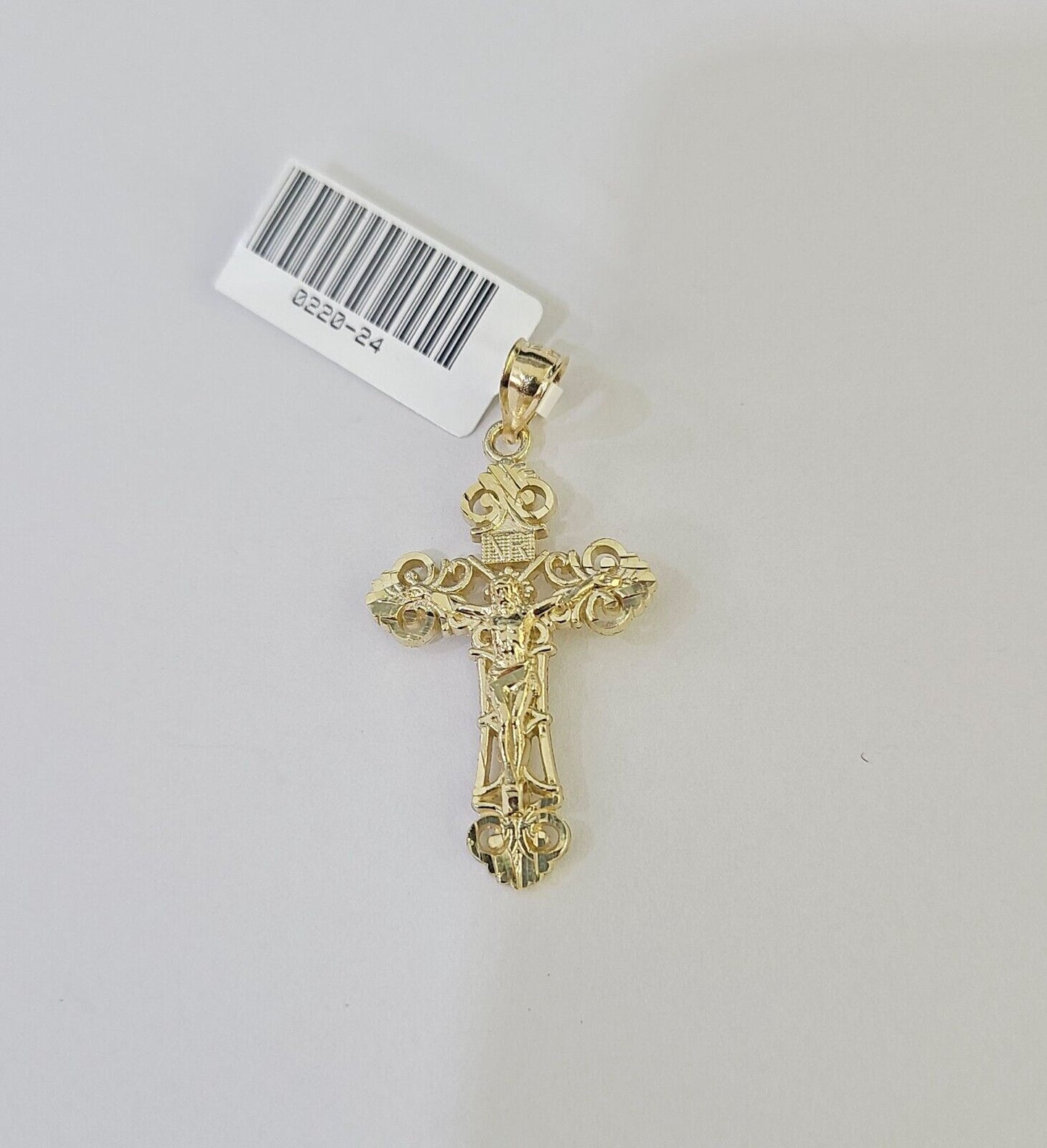 10K Gold Miami Cuban Chain INRI Cross Charm Length 18"-26" 2.5mm REAL Yellow