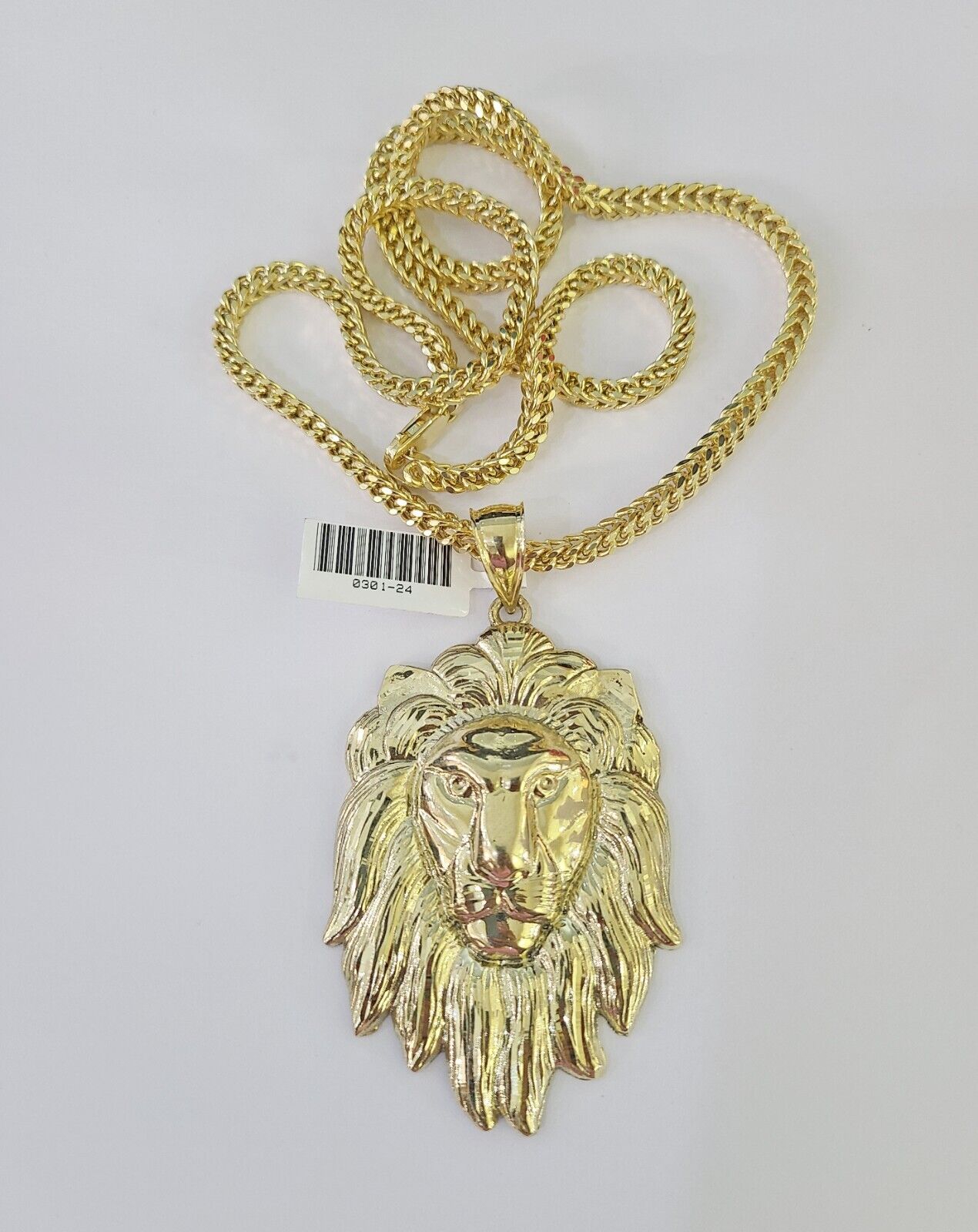 10K Franco Chain Lion Pendant Charm Necklace 20"-28" 4mm Gold SET Yellow