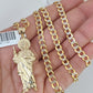 10k Gold Necklace Chain Saint Jude Charm Solid Cuban Curb 5mm 18"-28" Inch SET