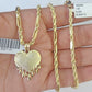 10k Milano Rope Chain Heart Charm Necklace SET 3mm 18" 20" 22" 24" Pendant