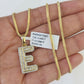 10K Franco Chain Diamond E Pendant Initial Charm Letter Necklace 18"-24" 1.5mm