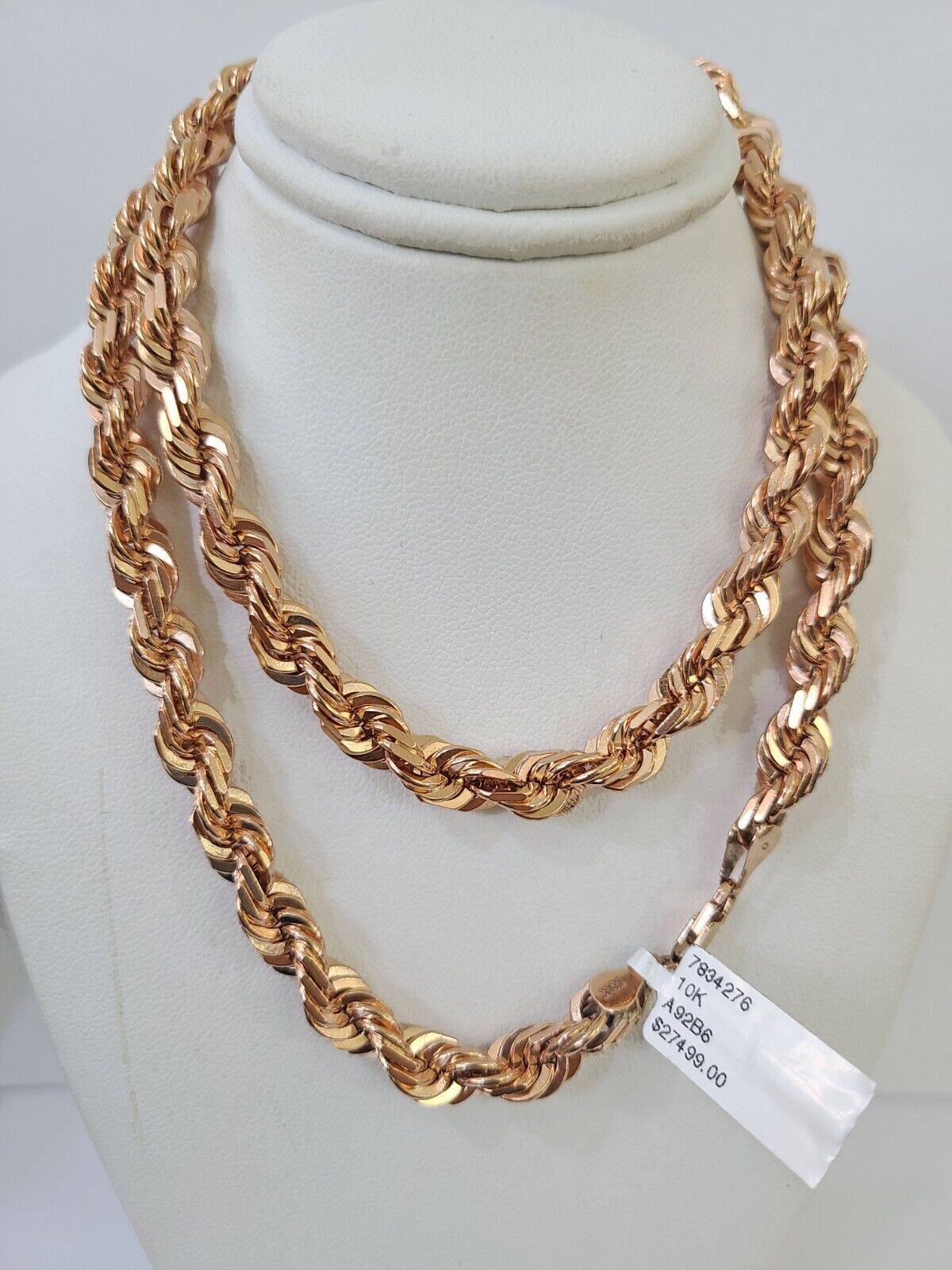 10k Solid Rose Gold Rope Chain Necklace 24" Inches 7mm Diamond Cut