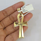 Solid 10k Gold Cuban Curb Link Chain Ankh Cross Pendant 6mm 20"-30" SET Necklace