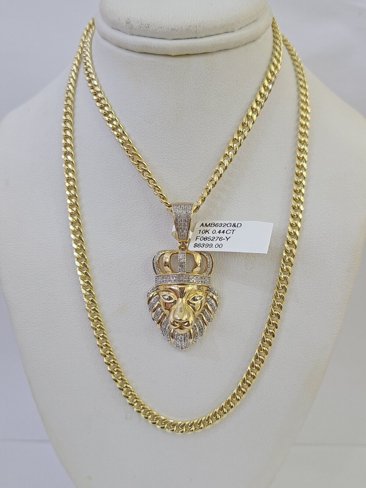 10k Miami Cuban Chain Lion Charm Diamond Set 4.5mm 20"-28" Necklace Gold