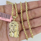 Real 14k Rope Chain Jesus Head Charm Set Yellow Gold 4mm 18-30" Necklace Pendant