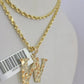 10k Gold Initial W Charm Rope Chain 16"-26" 2.5mm SET Necklace Alphabet Pendant