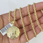 10k Solid Rope Chain 3mm Jesus Head Pendant Charm Necklace SET 18-28 in