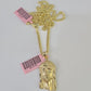 14k Miami Cuban Chain Jesus Head Charm Yellow Gold Set 3mm 18"-28" Necklace