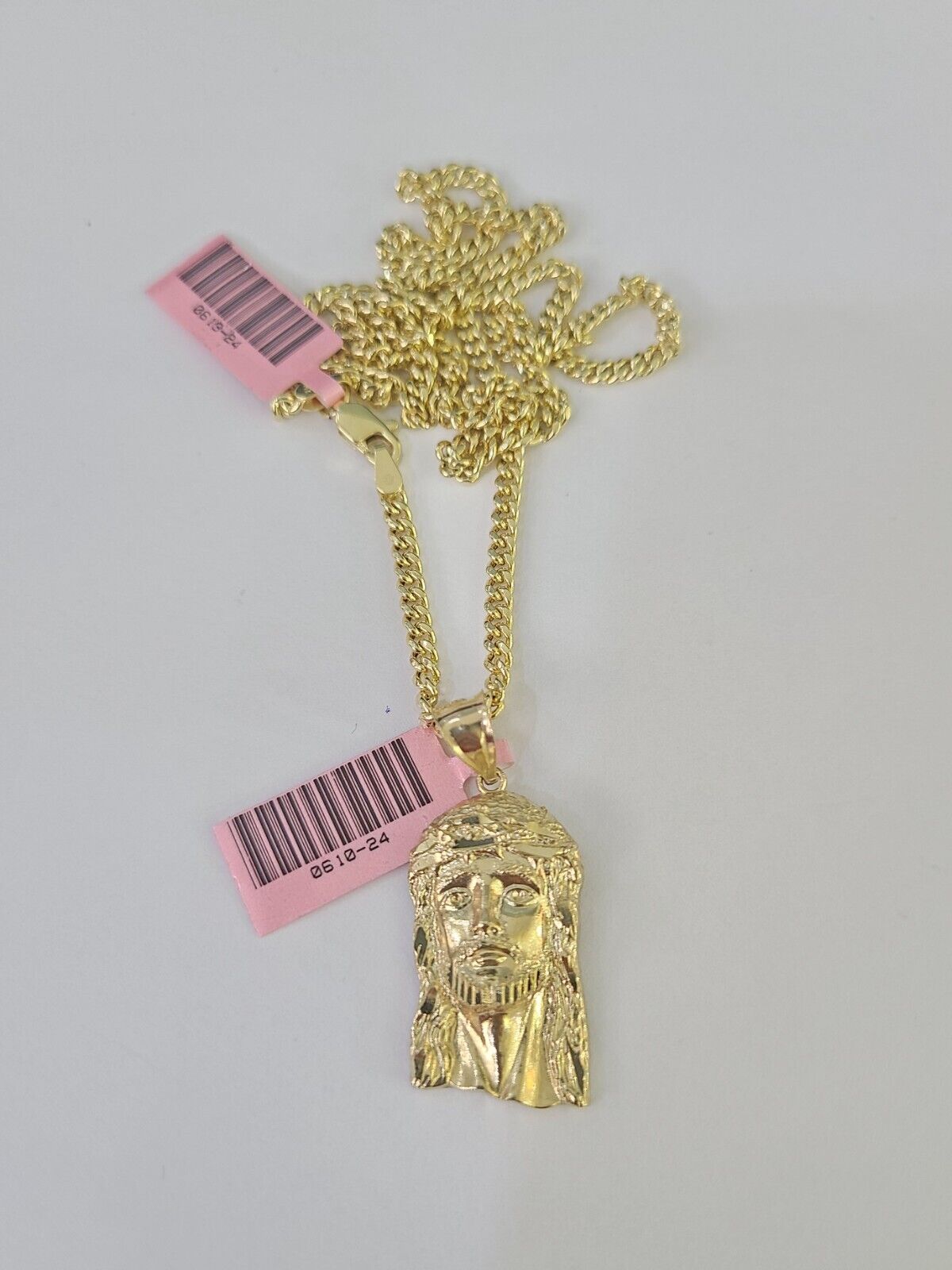 14k Miami Cuban Chain Jesus Head Charm Yellow Gold Set 3mm 18"-28" Necklace