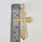 14k Solid Cuban Curb Link Chain Jesus Cross Charm Pendant 8mm 22inch YellowGold