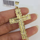 10k Gold Chain Cross Charm Solid Cuban Curb Link 5mm 18"-28" Inch DiamondCut SET