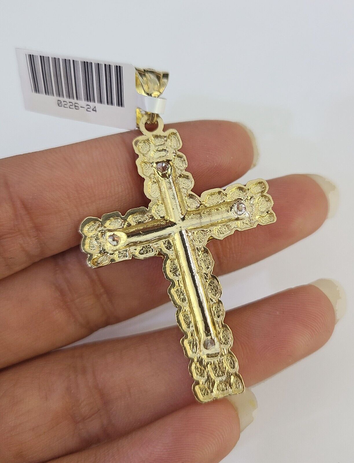 10k Gold Chain Cross Charm Solid Cuban Curb Link 5mm 18"-28" Inch DiamondCut SET