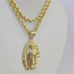 10k 3mm Rope Chain Virgin Mary Pendant 18"-30" Yellow Gold Set Charm Necklace