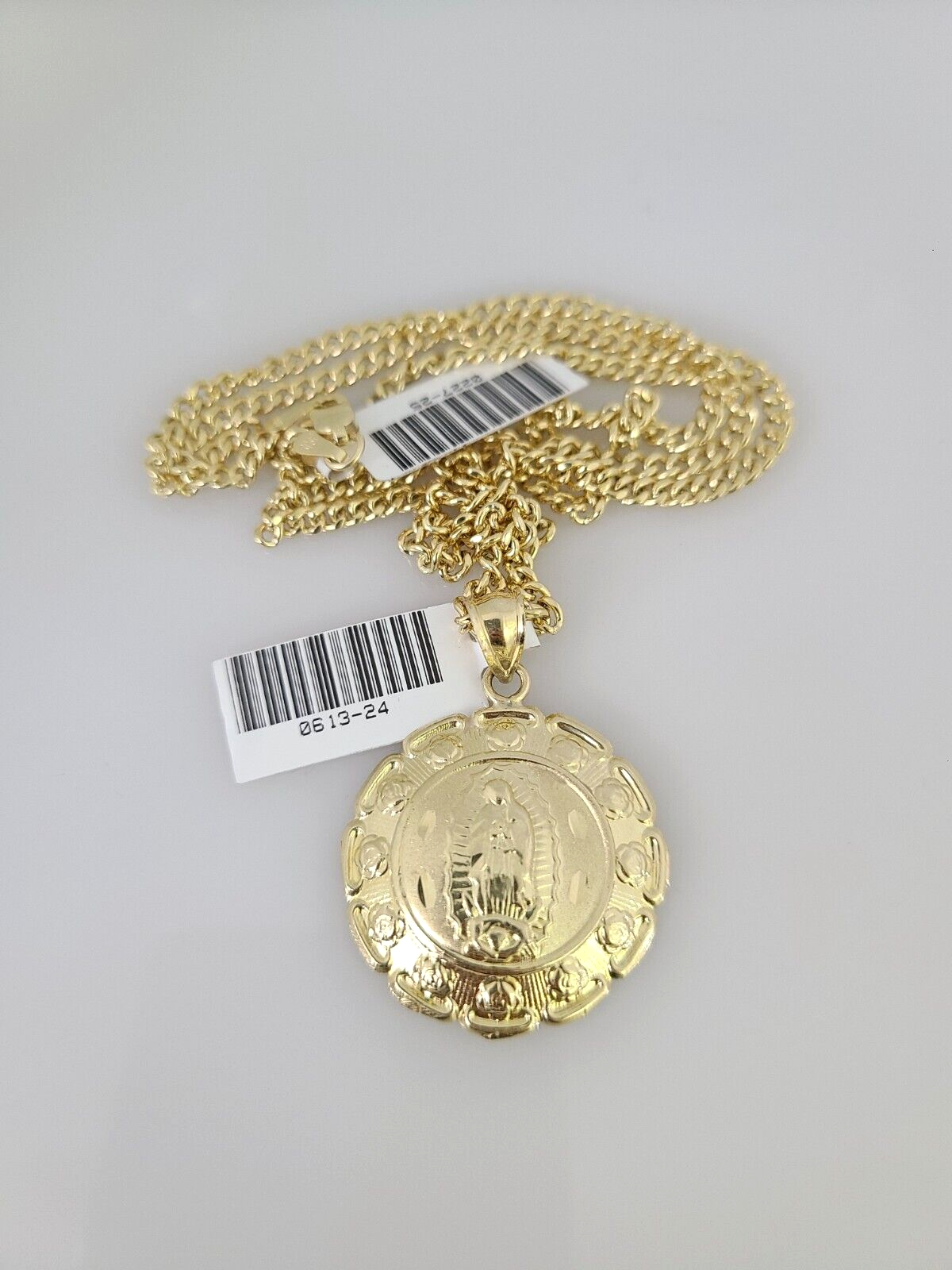 10k Gold Miami Cuban Chain Virgin Mary Charm Pendant 3mm 18-28in Necklace Set