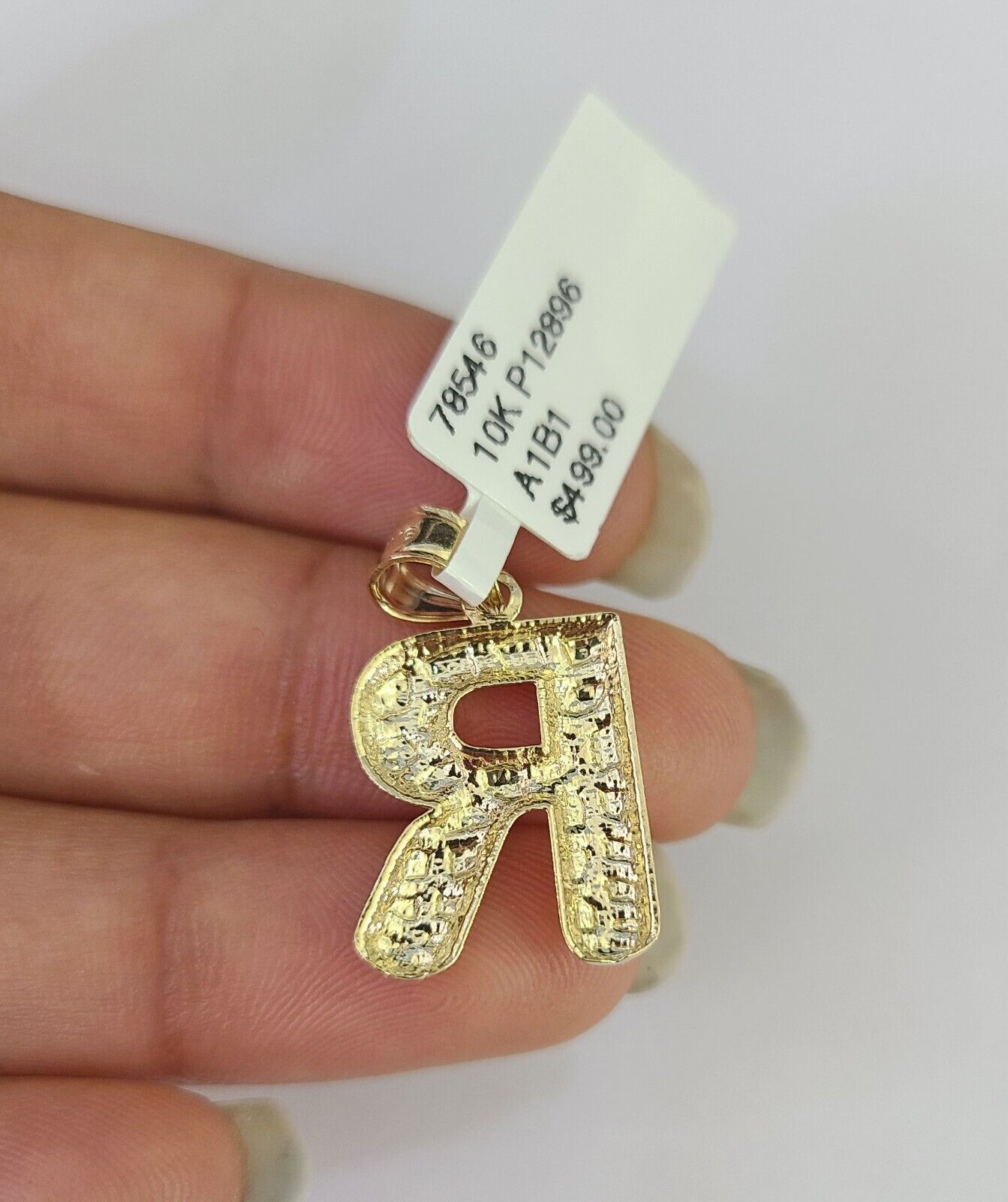 10k Yellow Gold Initials Charm Pendant A-Z Nugget Alphabets Men Women Real