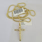 10K Franco Chain INRI Jesus Cross Pendant Charm Necklace 16"-24" 2mm Gold SET