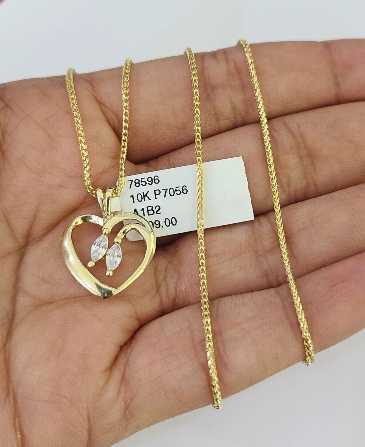 10K Solid Franco Chain Heart Pendant Charm Necklace 16"-22" 1mm Gold Ladies