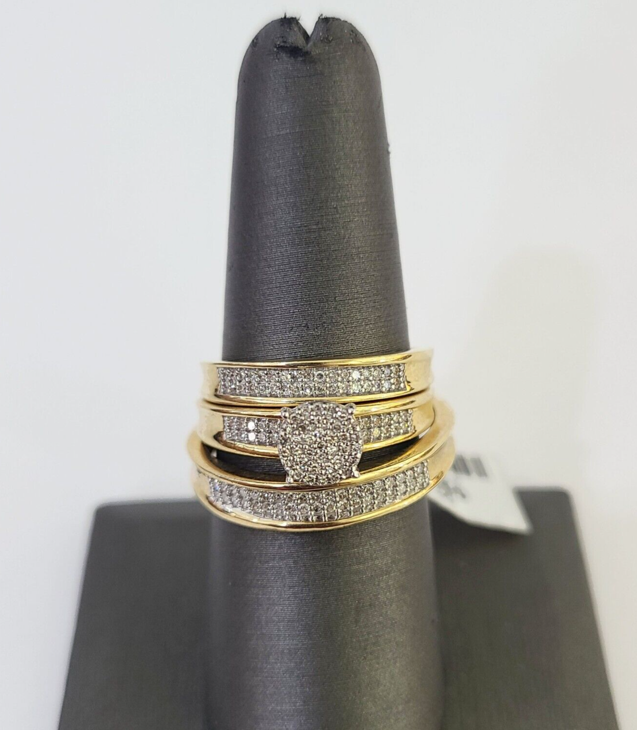 REAL 10k Diamond Ring Yellow Gold Ladies Men Trio SET Wedding Engagement Genuine