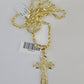 10k Milano Rope Chain Jesus Cross Charm Necklace SET 3mm 18" 20" 22" 24"