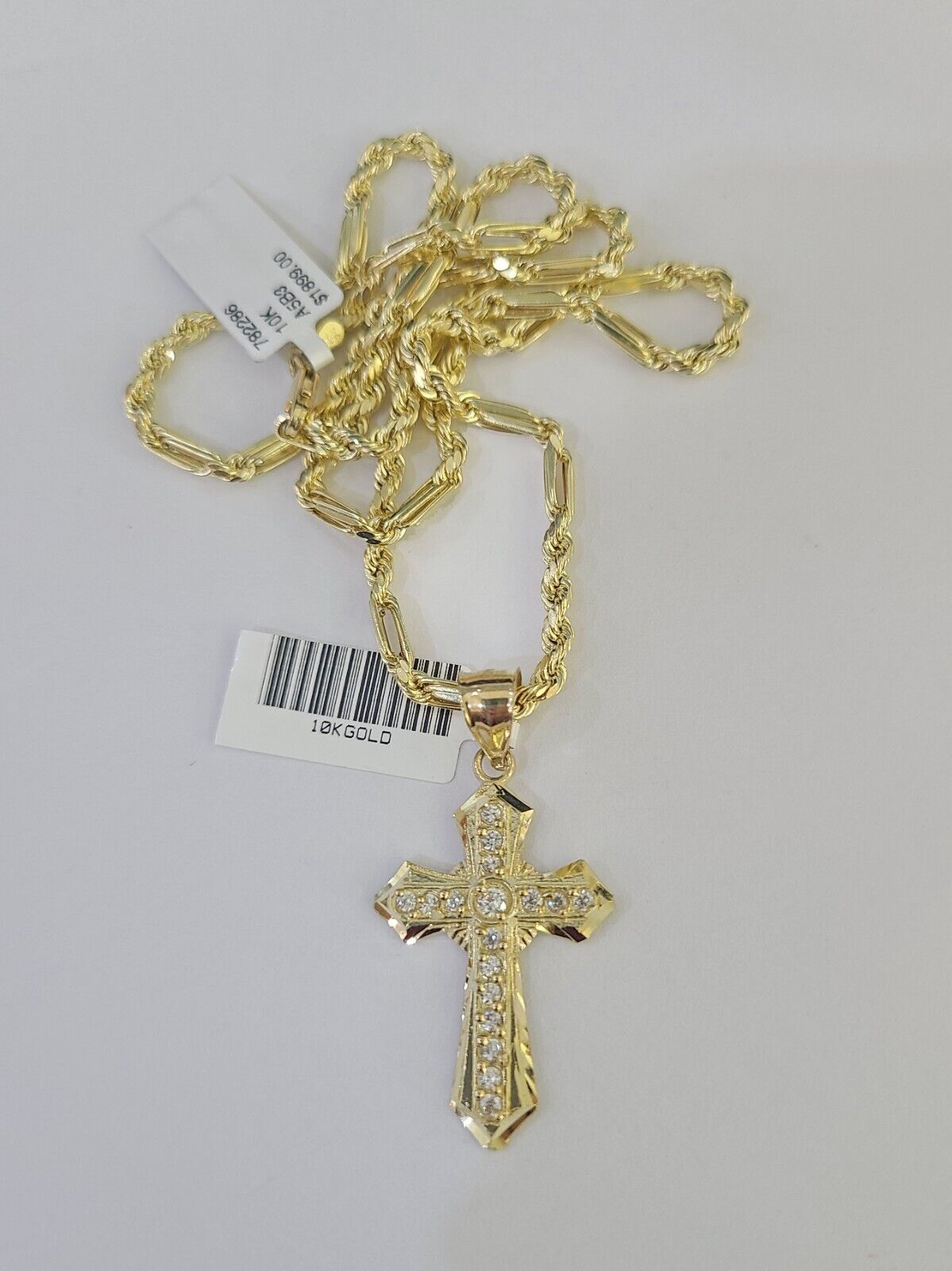 10k Milano Rope Chain Jesus Cross Charm Necklace SET 3mm 18" 20" 22" 24"