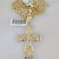 10k Gold Chain Jesus Crucifix Cross Charm Solid Cuban Curb 5mm 18"-28" Inch SET