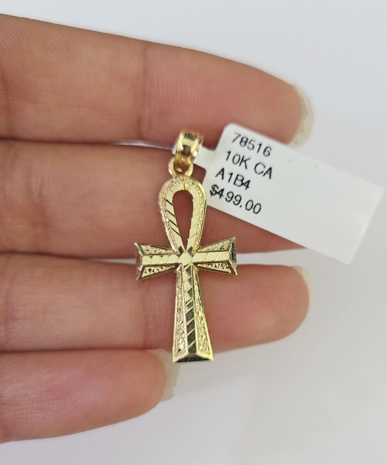 10K Gold Franco Chain Ankh Jesus Cross Charm SET 18-24 inches 1mm Necklace