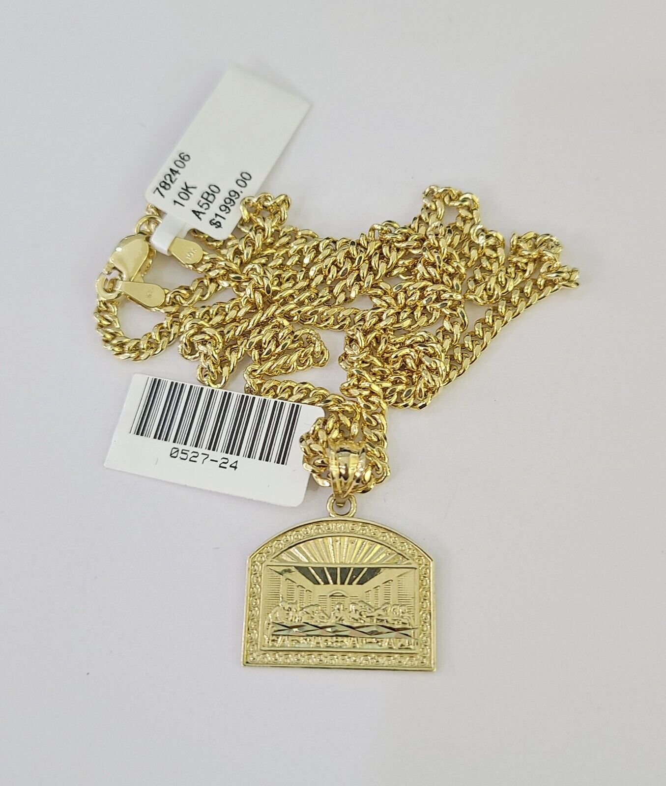 10K Gold Miami Cuban Chain Last Supper Charm 18"-28" 3mm REAL Pendant Necklace