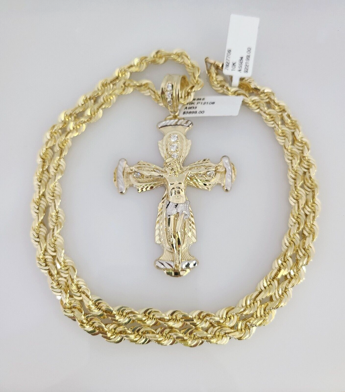 Jesus Rope Silver Chain 10kt Gold Solid Rope Chain Jesus Cross Charm Set 18