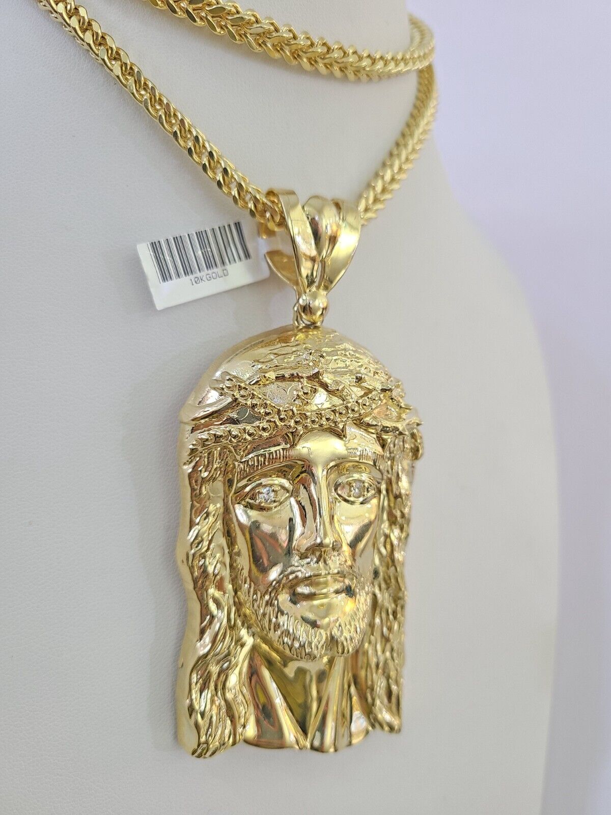 10K Franco Chain Jesus Head Pendant Charm Necklace 20"-26" 5mm Gold Yellow SET