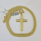 10K Gold Miami Cuban Chain Jesus Cross 18"-28" 3mm REAL Pendant Necklace SET