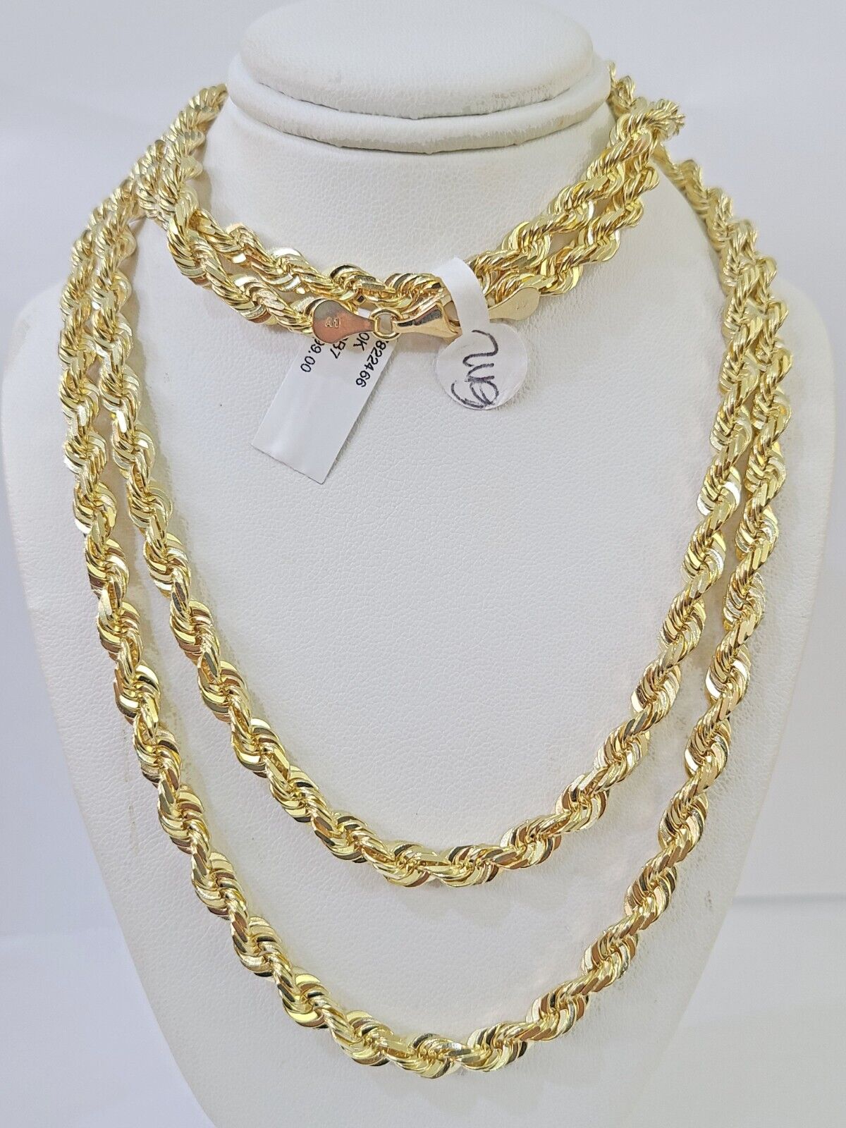 10K Real Solid Rope Chain Yellow Gold Necklace 6mm Length 18" 20" 22" 24" 26"