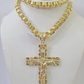 Real 10k Gold Nugget Cross Byzantine Chain Necklace 6mm 24" Chain SET Yellow