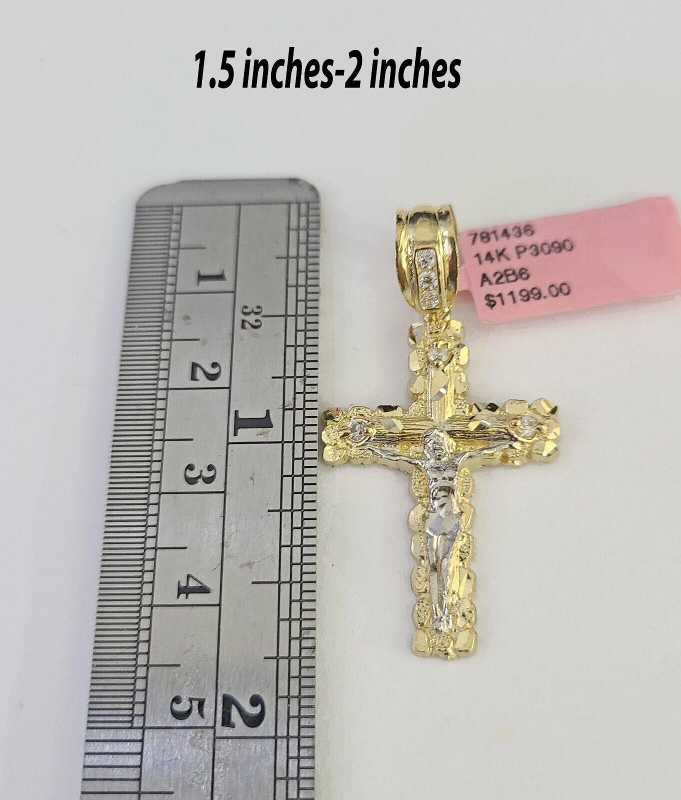 14k Jesus Cross Charm Pendant Yellow Gold Men Women 4" 3" 2" 1.5-2"