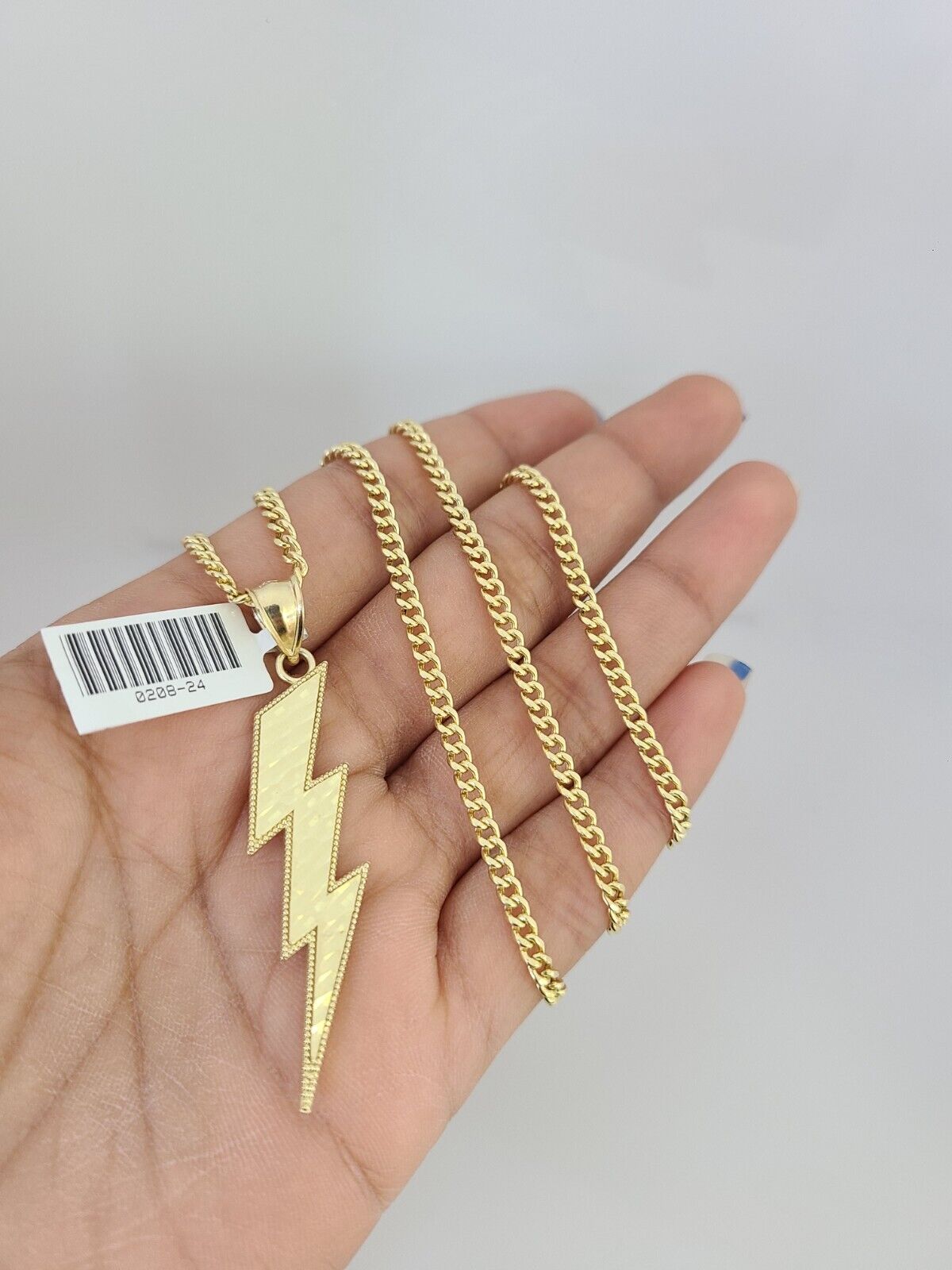 10k Gold Miami Cuban Chain Lightning Charm Pendant 3mm 18-28in Necklace Set